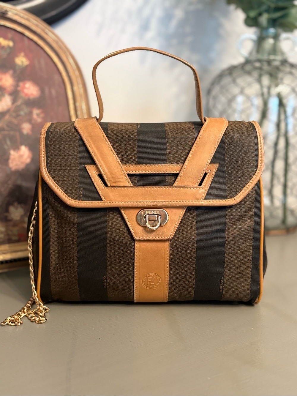 Vintage Fendi Pequin Striped Top-Handle Bag